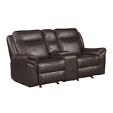 Aram Dark Brown Faux Leather Double Glider Reclining Loveseat with Center Console, Receptacles and USB Ports by Homelegance at Eve Furniture