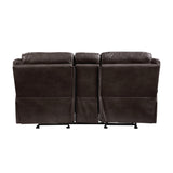 Aram Dark Brown Faux Leather Double Glider Reclining Loveseat with Center Console, Receptacles and USB Ports by Homelegance at Eve Furniture