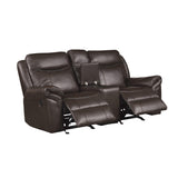 Aram Dark Brown Faux Leather Double Glider Reclining Loveseat with Center Console, Receptacles and USB Ports by Homelegance at Eve Furniture