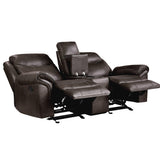 Aram Dark Brown Faux Leather Double Glider Reclining Loveseat with Center Console, Receptacles and USB Ports by Homelegance at Eve Furniture