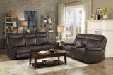 Aram Dark Brown Faux Leather Double Glider Reclining Loveseat with Center Console, Receptacles and USB Ports by Homelegance at Eve Furniture