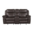 Aram Dark Brown Faux Leather Double Glider Reclining Loveseat with Center Console, Receptacles and USB Ports by Homelegance at Eve Furniture