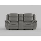 Aram Gray Faux Leather Double Glider Reclining Loveseat with Center Console, Receptacles and USB Ports by Homelegance at Eve Furniture