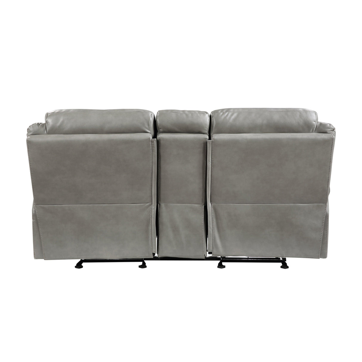 Aram Gray Faux Leather Double Glider Reclining Loveseat with Center Console, Receptacles and USB Ports by Homelegance at Eve Furniture
