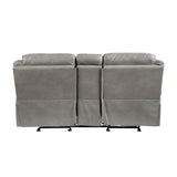 Aram Gray Faux Leather Double Glider Reclining Loveseat with Center Console, Receptacles and USB Ports by Homelegance at Eve Furniture