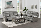 Aram Gray Faux Leather Double Glider Reclining Loveseat with Center Console, Receptacles and USB Ports by Homelegance at Eve Furniture
