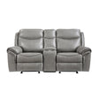 Aram Gray Faux Leather Double Glider Reclining Loveseat with Center Console, Receptacles and USB Ports by Homelegance at Eve Furniture