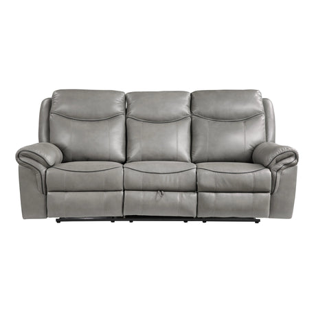Aram Gray Faux Leather Double Reclining Sofa by Homelegance at Eve Furniture
