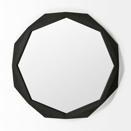 Aramis II Octagon Black Wood Frame Wall Mirror by Mercana at Eve Furniture