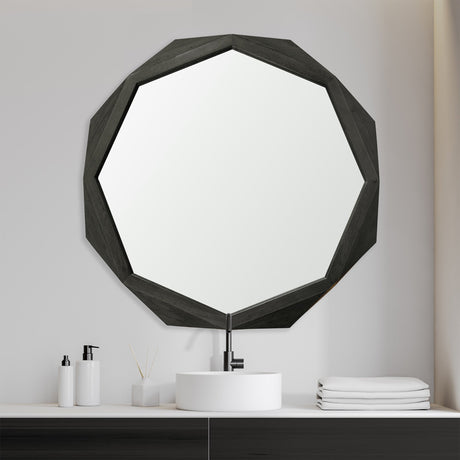 Aramis II Octagon Black Wood Frame Wall Mirror by Mercana at Eve Furniture