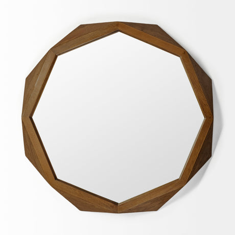 Aramis II Octagon Brown Wood Frame Wall Mirror by Mercana at Eve Furniture