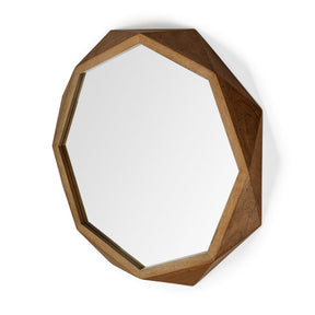 Aramis II Octagon Brown Wood Frame Wall Mirror by Mercana at Eve Furniture