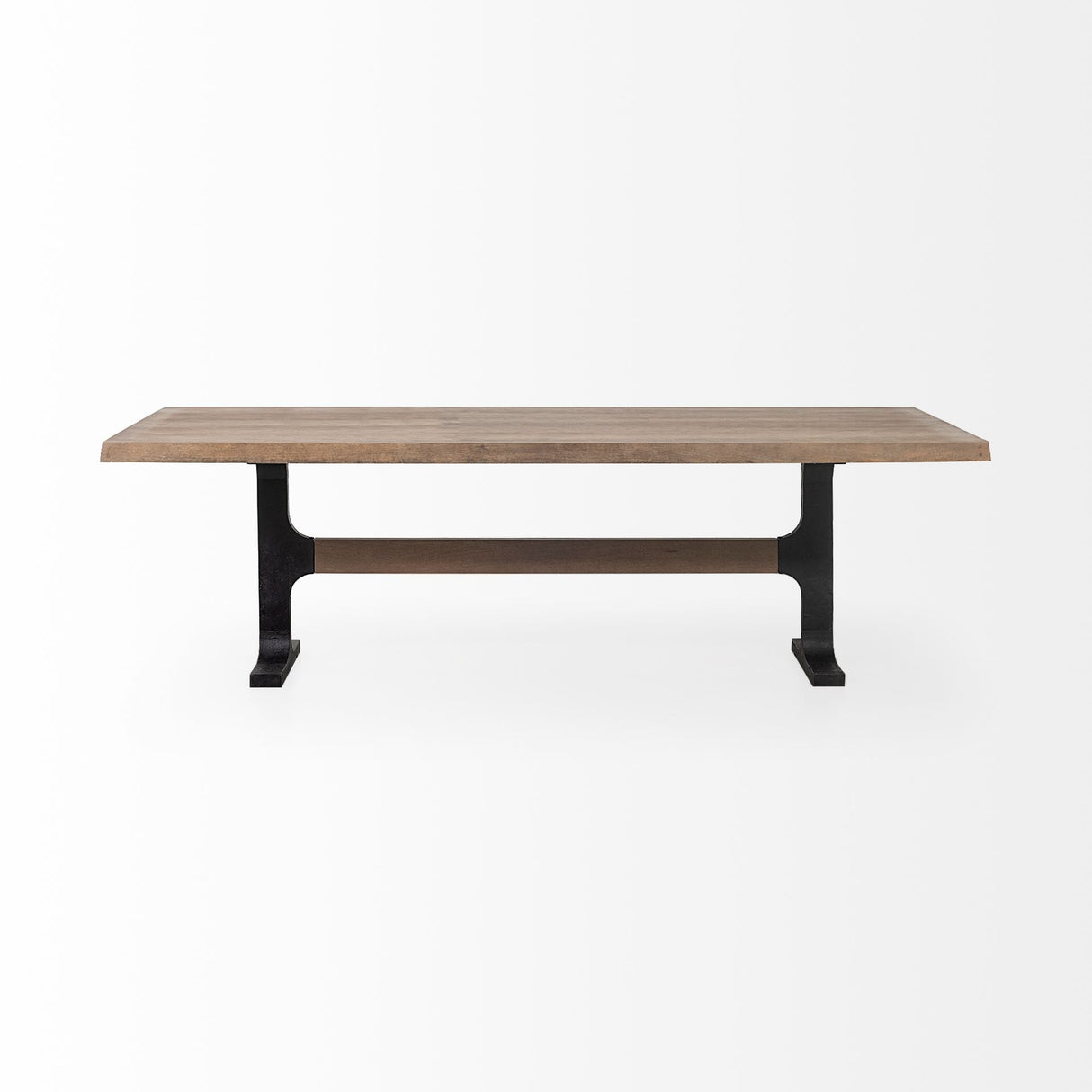 Araxi Rectangular Brown Solid Wood Top Black Metal Base Dining Table by Mercana at Eve Furniture