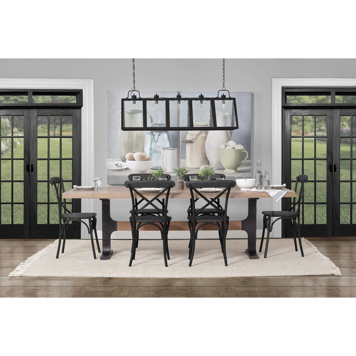 Araxi Rectangular Brown Solid Wood Top Black Metal Base Dining Table by Mercana at Eve Furniture