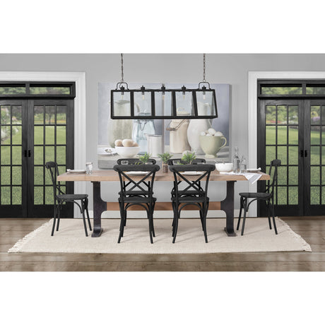 Araxi Rectangular Brown Solid Wood Top Black Metal Base Dining Table by Mercana at Eve Furniture