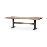 Araxi Rectangular Brown Solid Wood Top Black Metal Base Dining Table by Mercana at Eve Furniture