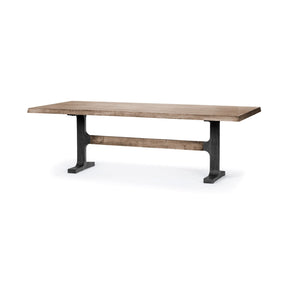 Araxi Rectangular Brown Solid Wood Top Black Metal Base Dining Table by Mercana at Eve Furniture