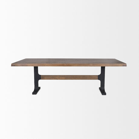 Araxi Rectangular Dark Brown Wood w/ Black Metal Base Dining Table by Mercana at Eve Furniture