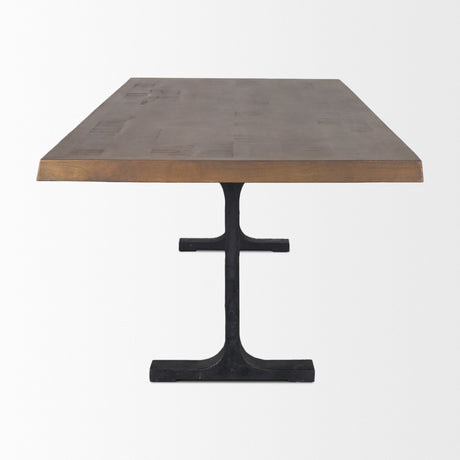 Araxi Rectangular Dark Brown Wood w/ Black Metal Base Dining Table by Mercana at Eve Furniture