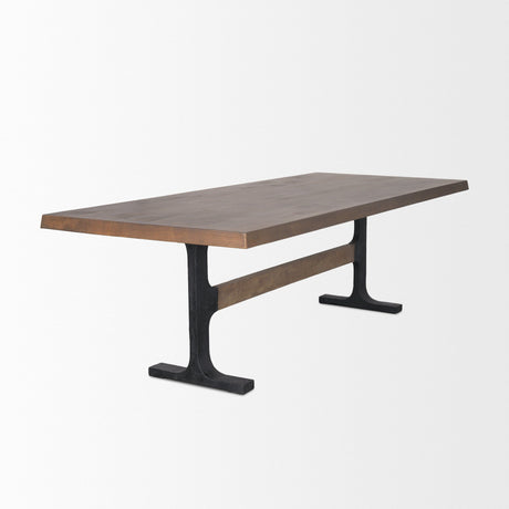 Araxi Rectangular Dark Brown Wood w/ Black Metal Base Dining Table by Mercana at Eve Furniture
