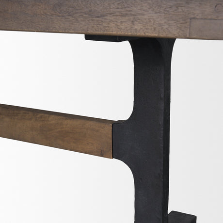 Araxi Rectangular Dark Brown Wood w/ Black Metal Base Dining Table by Mercana at Eve Furniture
