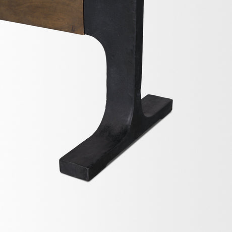 Araxi Rectangular Dark Brown Wood w/ Black Metal Base Dining Table by Mercana at Eve Furniture