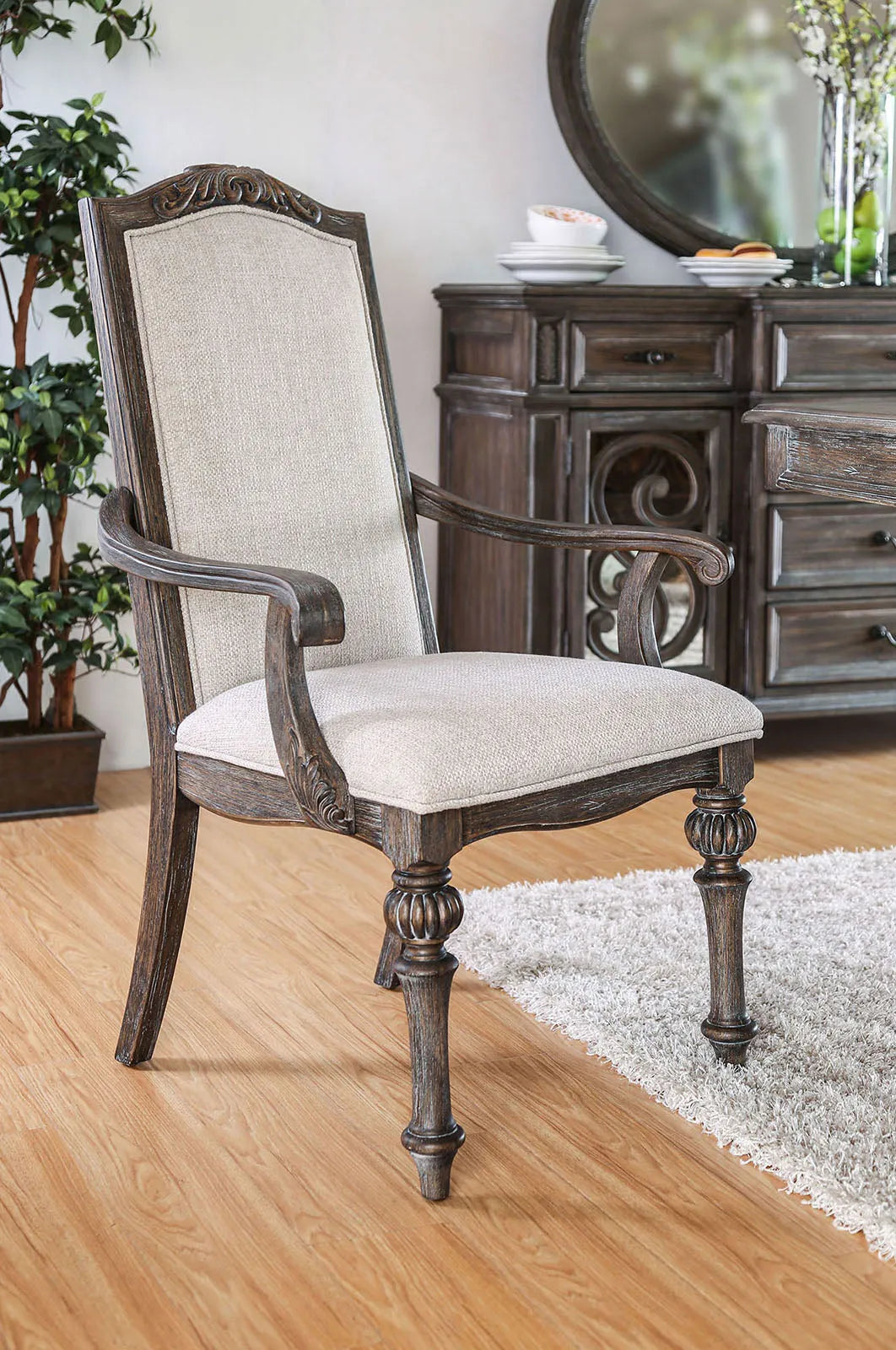 Arcadia Rustic Natural Tone/Ivory 9 Pc Extendable Dining Table Set by Furniture of America at Eve Furniture