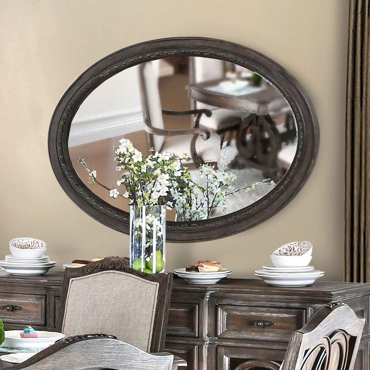 Arcadia Rustic Natural Tone Oval Mirror by Furniture of America at Eve Furniture