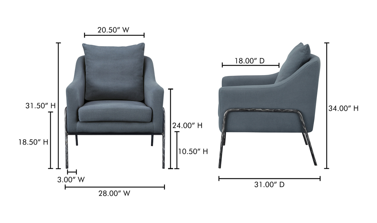 Archer Accent Chair Linen Blend - Blue by Moe's Home at Eve Furniture