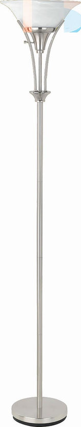 Archie Floor Lamp with Frosted Ribbed Shade Brushed Steel