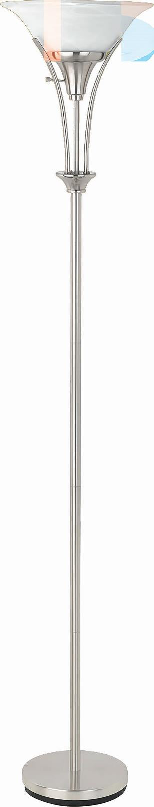 Archie Floor Lamp with Frosted Ribbed Shade Brushed Steel