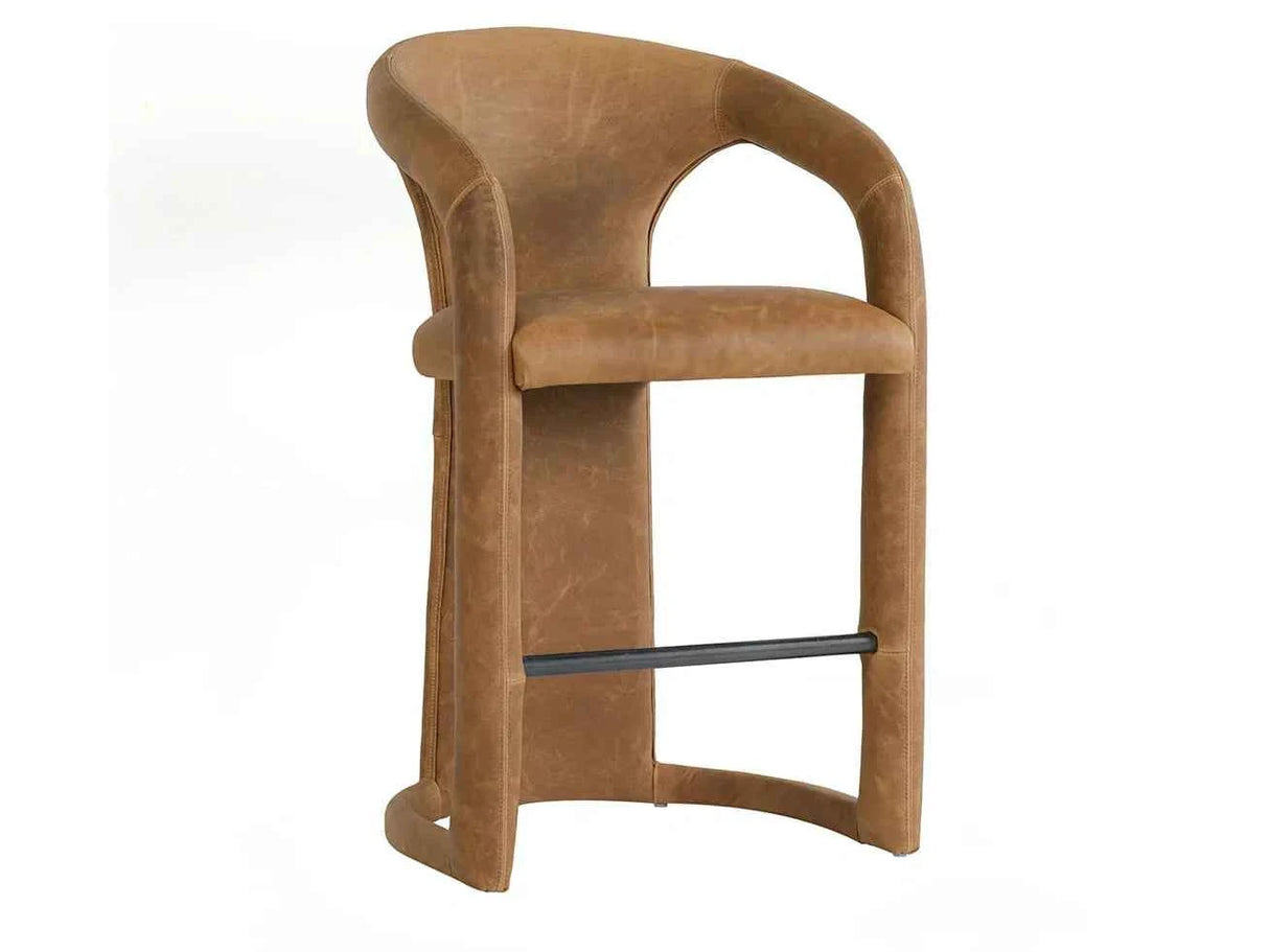 Archie Maple Brown Leather 26" Counter Stool by Classic Home at Eve Furniture