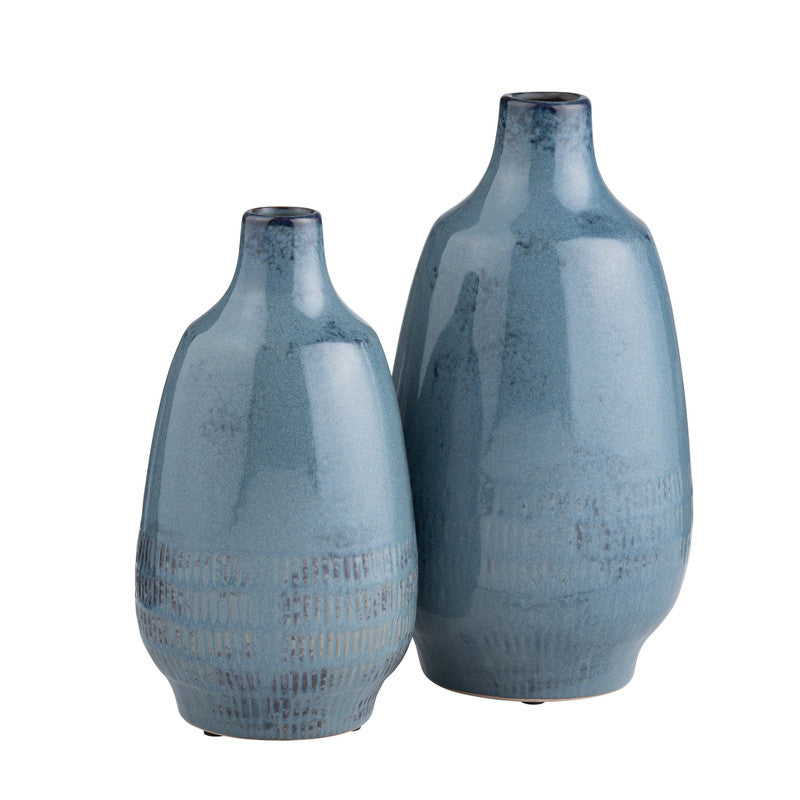 Arden Blue 2 Piece Ceramic Vases by Crestview at Eve Furniture