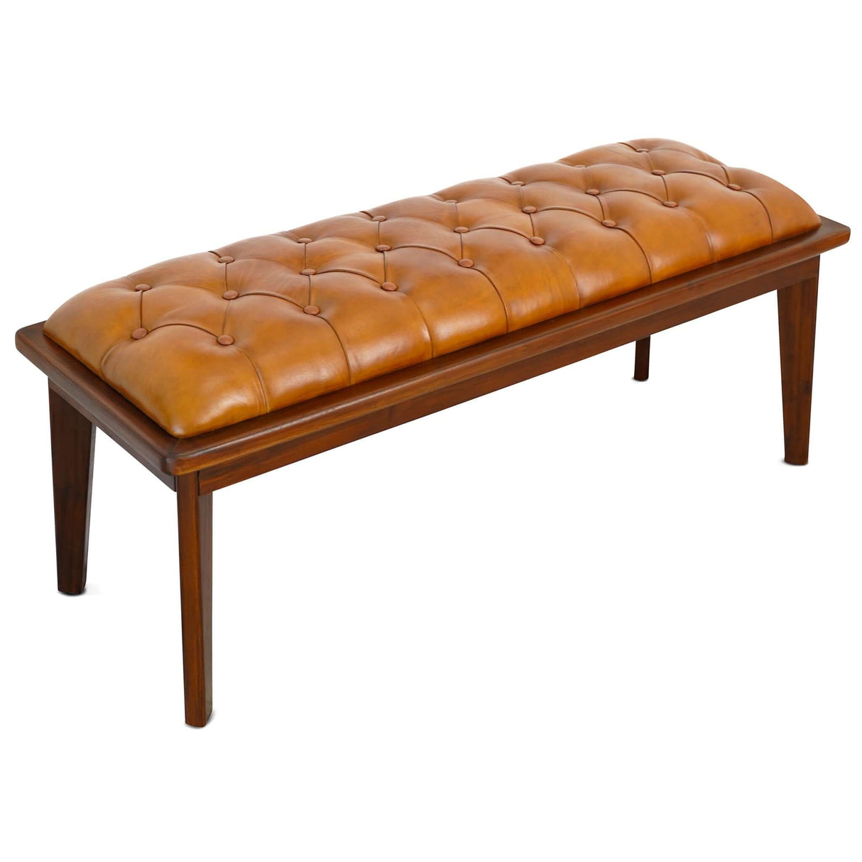 Arden Tan Leather Bench With Buttons