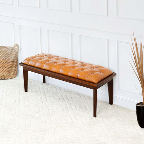 Arden Tan Leather Bench With Buttons by Ashcroft Furniture at Eve Furniture