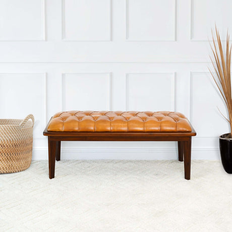 Arden Tan Leather Bench With Buttons by Ashcroft Furniture at Eve Furniture