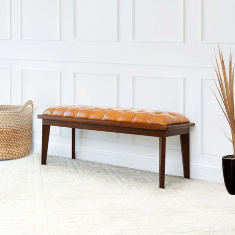 Arden Tan Leather Bench With Buttons by Ashcroft Furniture at Eve Furniture