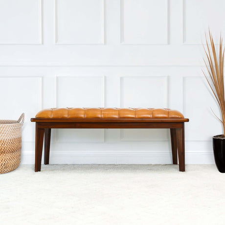 Arden Tan Leather Bench With Buttons by Ashcroft Furniture at Eve Furniture