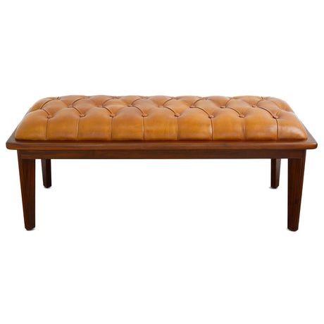 Arden Tan Leather Bench With Buttons by Ashcroft Furniture at Eve Furniture