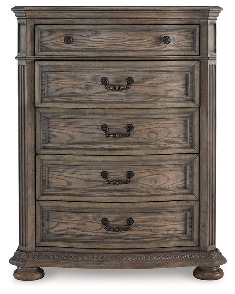 Ardenfield Light Brown California King Sleigh Bedroom Set with Chest and Nightstand by Ashley at Eve Furniture