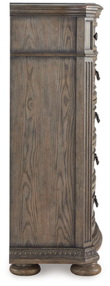 Ardenfield Light Brown California King Sleigh Bedroom Set with Chest and Nightstand by Ashley at Eve Furniture