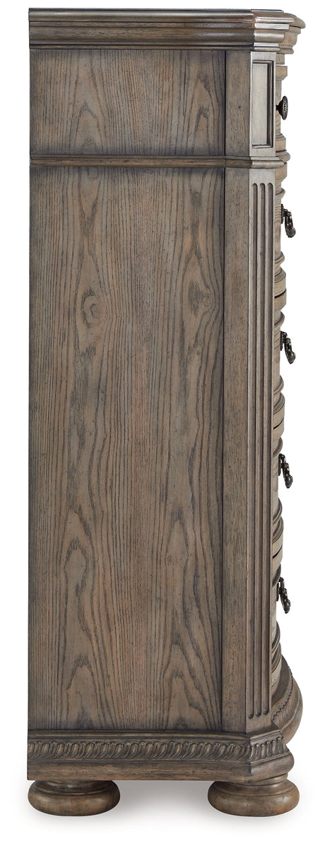 Ardenfield Light Brown California King Sleigh Bedroom Set with Chest and Nightstand by Ashley at Eve Furniture