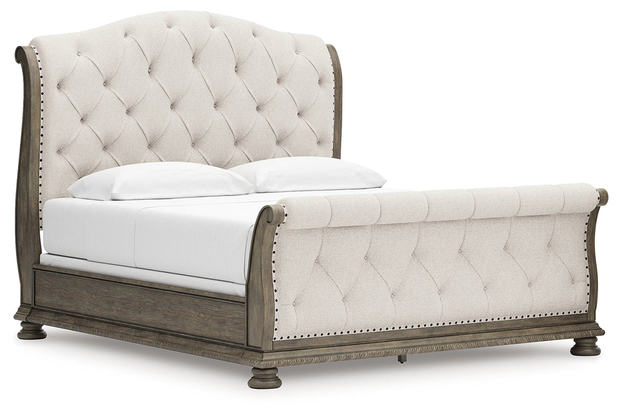 Ardenfield Light Brown California King Sleigh Bedroom Set with Chest and Nightstand by Ashley at Eve Furniture