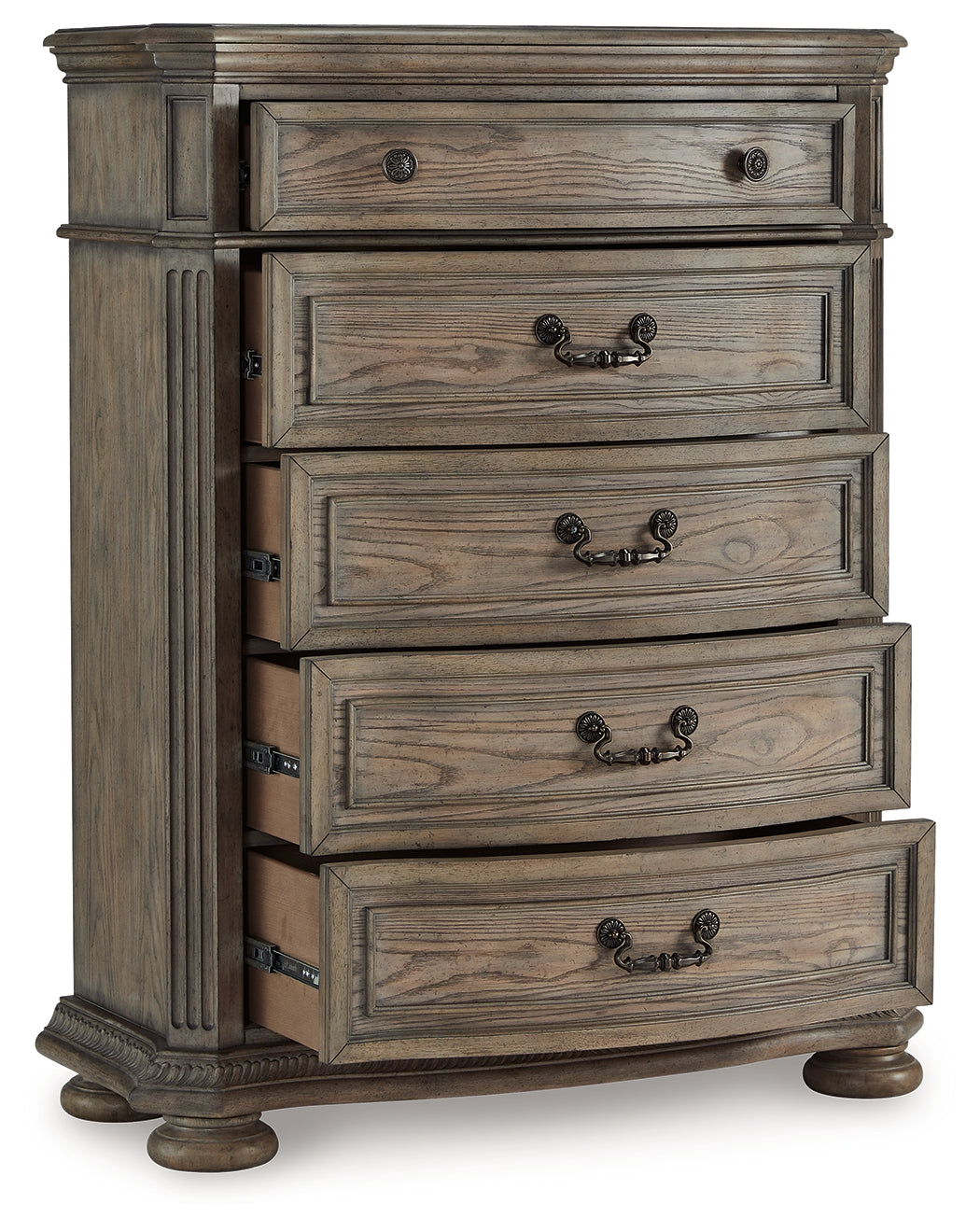 Ardenfield Light Brown California King Sleigh Bedroom Set with Chest and Nightstand by Ashley at Eve Furniture