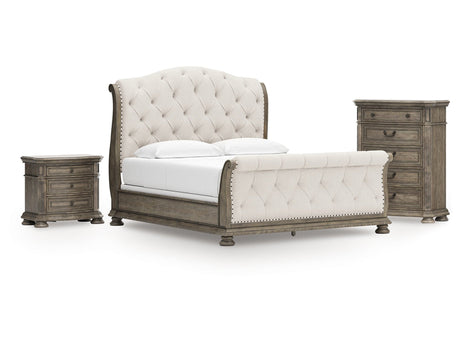 Ardenfield Light Brown California King Sleigh Bedroom Set with Chest and Nightstand by Ashley at Eve Furniture