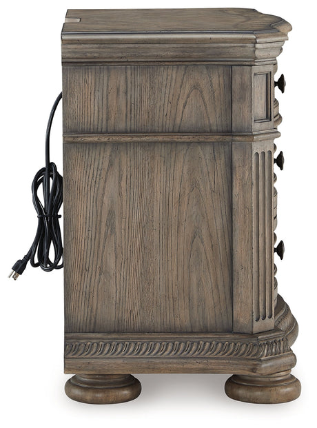Ardenfield Light Brown King Sleigh Bedroom Set with Dresser, Mirror and Nightstand by Ashley at Eve Furniture