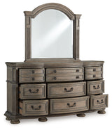 Ardenfield Light Brown King Sleigh Bedroom Set with Dresser, Mirror and Nightstand by Ashley at Eve Furniture