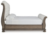 Ardenfield Light Brown King Sleigh Bedroom Set with Dresser, Mirror and Nightstand by Ashley at Eve Furniture