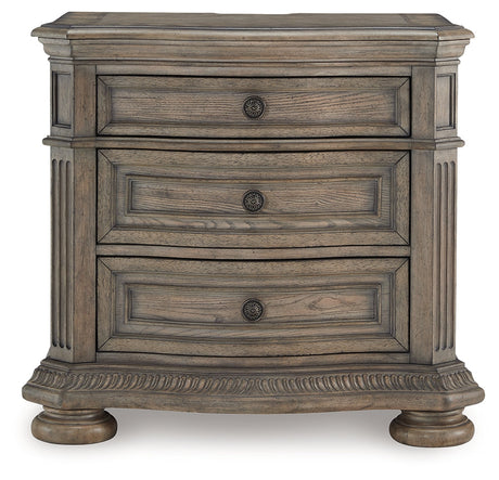 Ardenfield Light Brown King Sleigh Bedroom Set with Dresser, Mirror and Nightstand by Ashley at Eve Furniture
