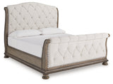 Ardenfield Light Brown King Sleigh Bedroom Set with Dresser, Mirror and Nightstand by Ashley at Eve Furniture